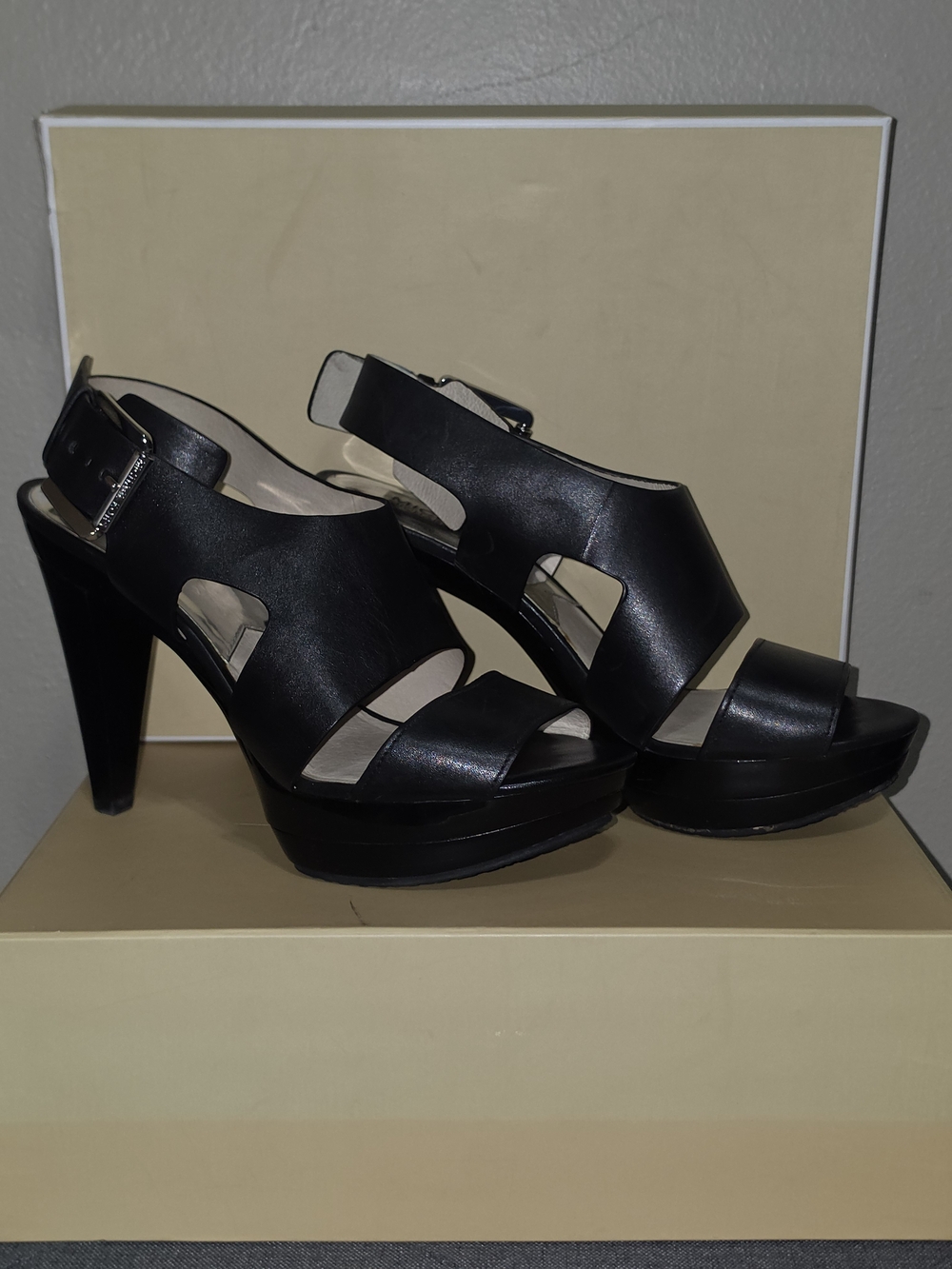 Michael Kors Black Leather Platform Slingback Heels